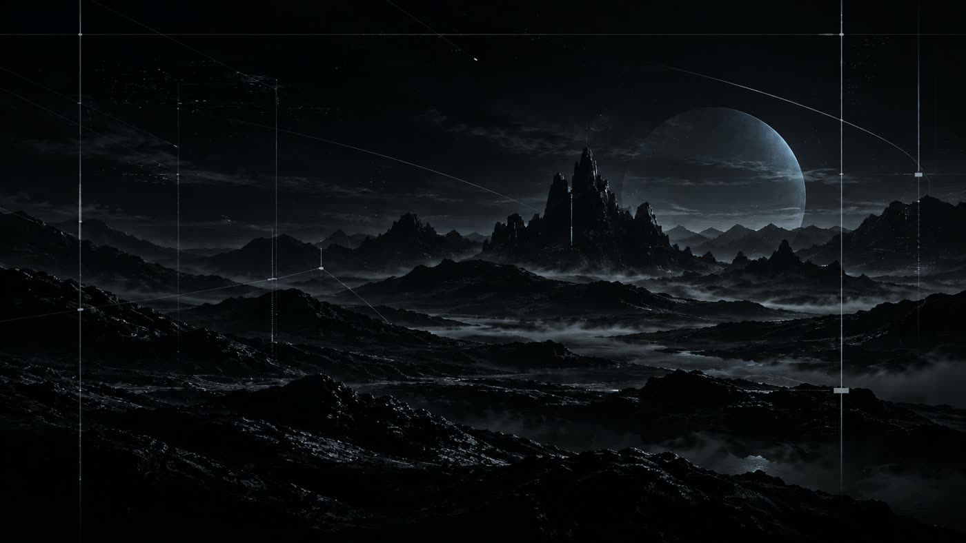 A spire in a moonlit range